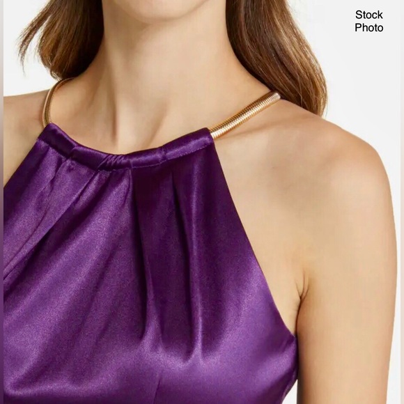 Eliza J Chain Strap Pleated Cocktail Dress Purple (8) - Picture 6 of 17